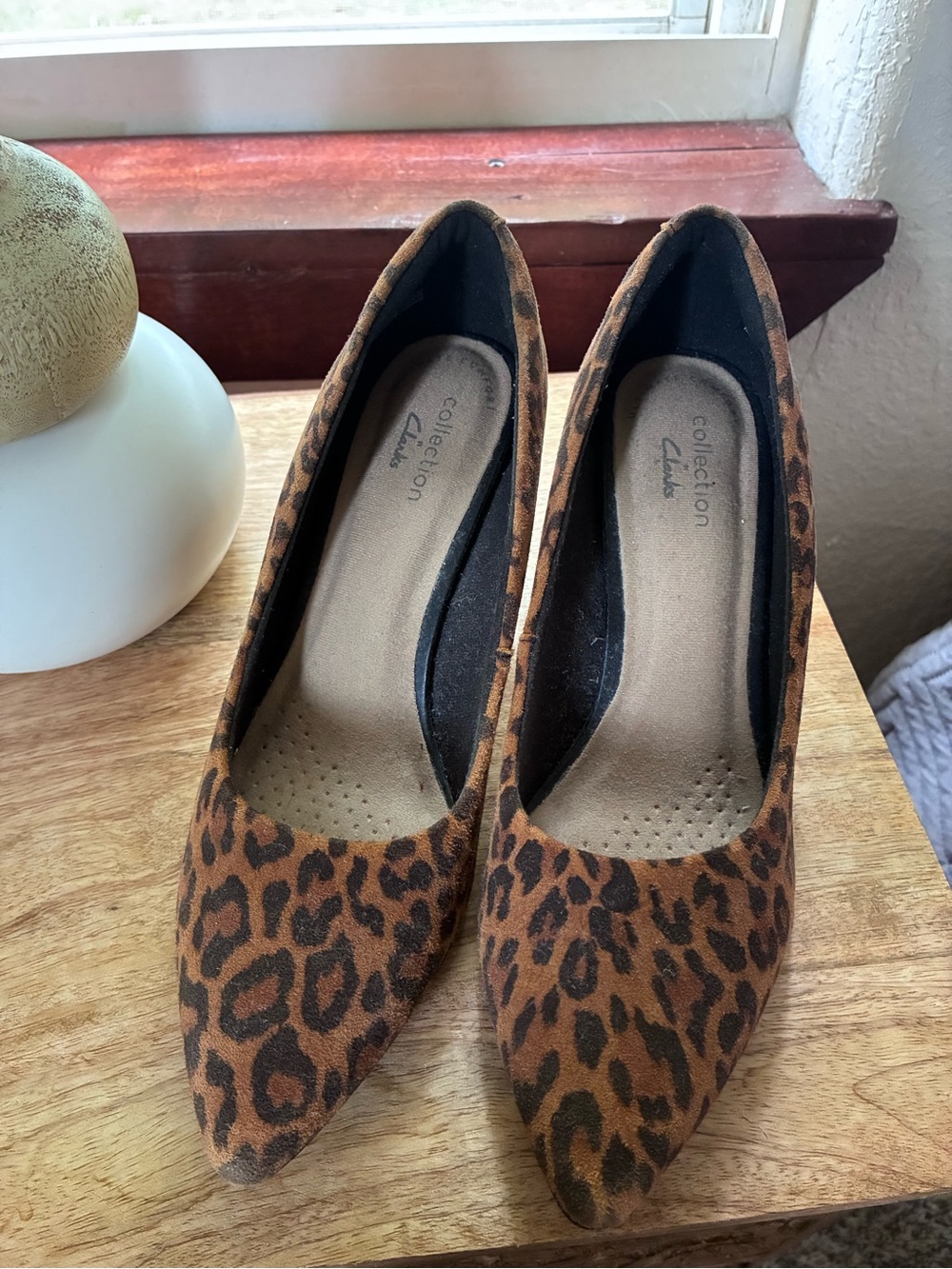 Clarks Leopard Print Pointed Toe Heels - Brown and Black